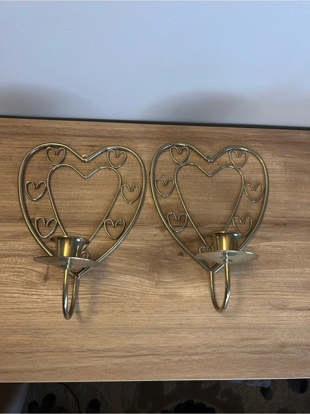 Vintage Gold Heart Wall Candle Holders - Pair